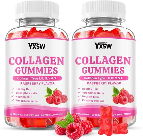 Gomitas de colágeno para mujeres y hombres, proteína de colágeno hidrolizada tipo I II III V X con biotina vitamina C A B D E ácido hialurónico para