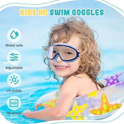Miniatura 2 de Gafas de natación de marco grande impermeables y antivaho para niños, antiempañamiento de visión amplia, máscara de natación transparente para niños