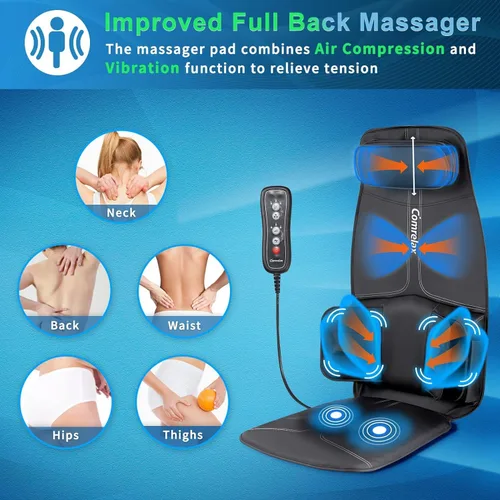 Miniatura 2 de Cojín de masaje de espalda con compresa, asiento de vibración, 3 modos y 3 intensidades masaje de espalda y cuello para aliviar el estrés