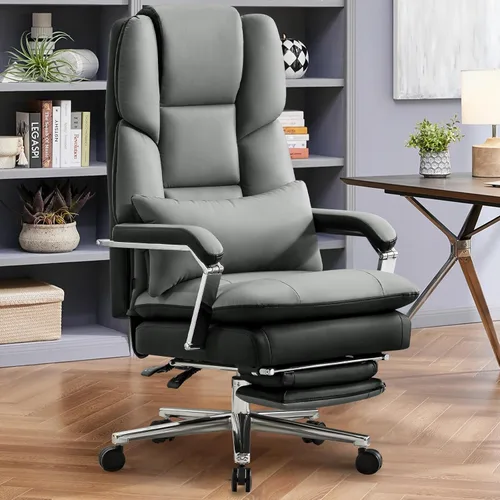 Miniatura 12 de Furniliving Silla de oficina grande y alta con reposapiés, silla de oficina ejecutiva de piel sintética con respaldo alto y soporte lumbar