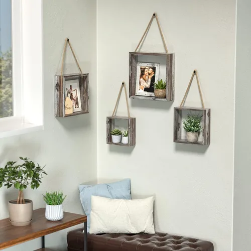 Miniatura 2 de J JACKCUBE DESIGN MK571A - Estantes cuadrados flotantes para colgar en la pared, estantes de madera rústica, cajas de sombra, decoración bohemia