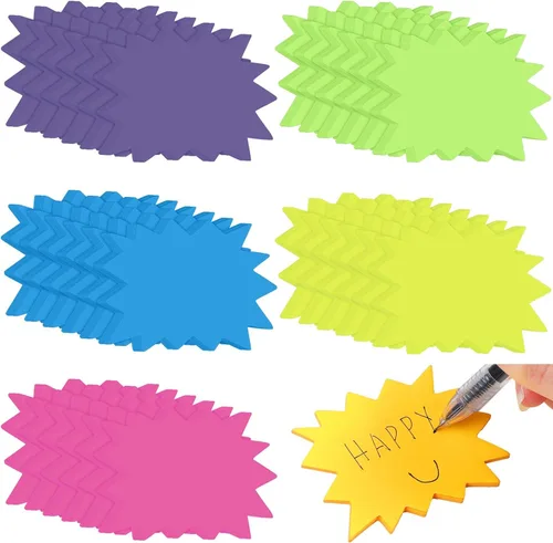 Miniatura 9 de Crtiin 1200 hojas de notas adhesivas Starburst de colores neón brillantes con forma de explosión de estrellas, publicación de regalo a granel
