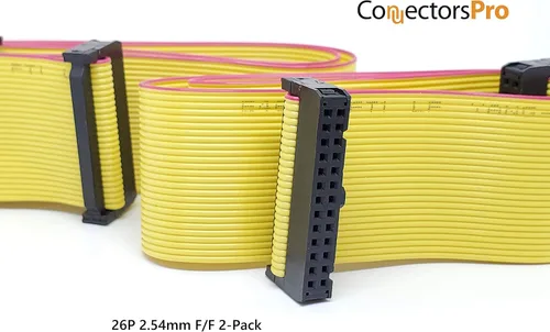 Miniatura 3 de Paquete de 2 conectores hembra IDC 2x13 26P 0.100 in 5.9 in 5.5 pulgadas, cable de cinta plano amarillo, filas dobles 26 pines 0.1" paso FC F/F