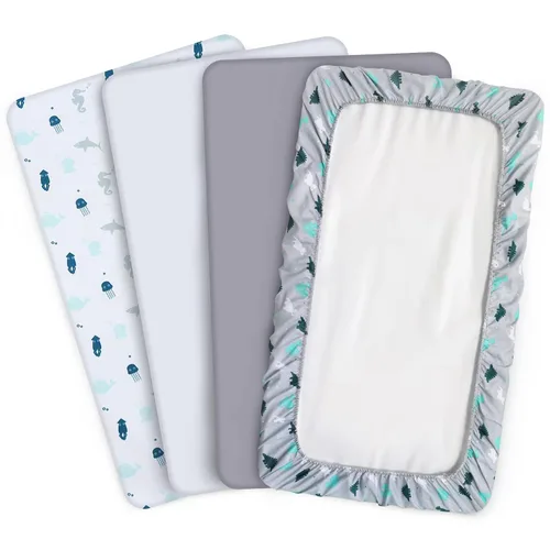 Miniatura 5 de Sábanas para cuna para niños o niñas, paquete de 4, sábanas de cuna de bebé de 52 x 28 pulgadas para colchón estándar de cuna y de niño pequeño