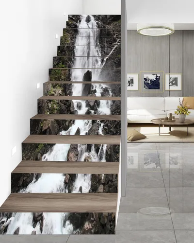FLFK Calcomanías para escaleras - Adhesivos para escaleras pela y pega, calcomanías de elevadores de escalera estilo cascada de roca autoadhesivas