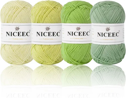 Miniatura 58 de NICEEC 4 madejas de hilo de algodón suave para bebé, 4 capas, manualidades DIY, peso fingering, hilo para manta para ganchillo y tejido, total 700
