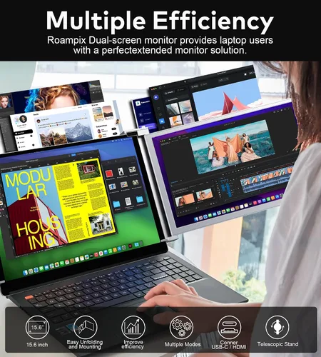 Miniatura 7 de Extensor de pantalla para laptop, monitor portátil FHD 1080P IPS de 15.6 pulgadas para laptop, extensor de monitor dual para portátiles de 13 a 17.3
