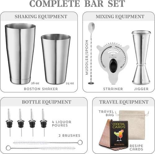 Miniatura 4 de Boston Shaker Set Barman Kit – Juego de 13 piezas de coctelera – Mezclador de bebidas para bar en casa con todos los accesorios de bar