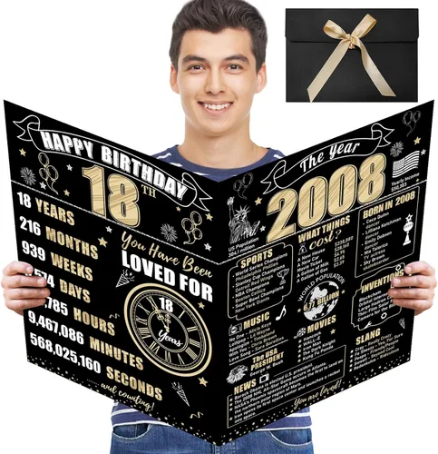 Miniatura 16 de Turypaty Tarjeta de 10 cumpleaños grande con sobre para niños y niñas, libro de firmas de invitados gigante de feliz 10 cumpleaños en negro y oro