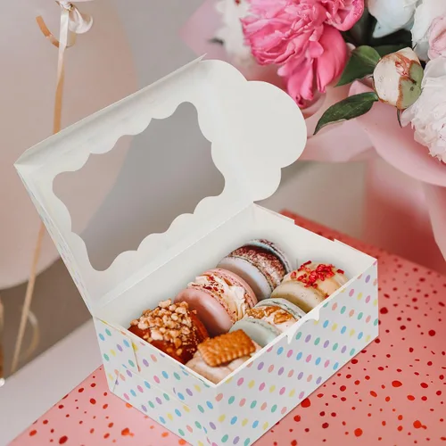 Miniatura 9 de Perfect Occasion Cajas de galletas de lunares, paquete de 12 unidades, cajas de galletas de lunares pastel con ventana, para Pascua, cumpleaños