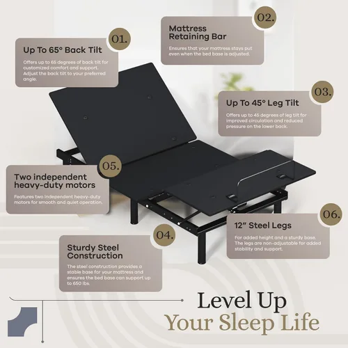 Miniatura 5 de Sven & Son Essential - Base de cama ajustable tamaño twin XL + colchón de espuma viscoelástica de gel frío de 10 pulgadas, inalámbrica, fácil