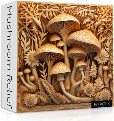 Miniatura 2 de Rompecabezas vintage de hongos para adultos de 1000 piezas, rompecabezas de arte de plantas de hongos de naturaleza imposible, desafiante