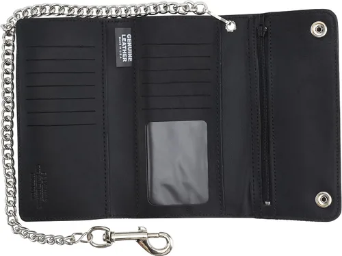 Miniatura 3 de Cartera de cuero de vaca de estilo largo vintage con bloqueo RFID para hombre, con cadena para tarjeteros, fabricada en Estados Unidos
