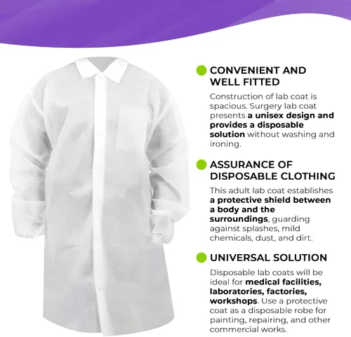 Miniatura 3 de Disposable Lab Coats SPP 50 GSM with Snaps, Elastic Wrists, Folded Collar, and Pocket