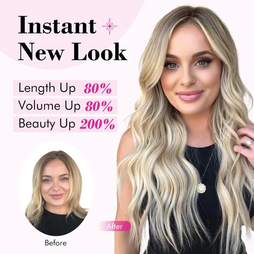 Miniatura 5 de REECHO Extensiones de cabello rubio, extensiones de una pieza con clip de 20" para mujer, extensiones de cabello sintético suave y natural con ondas