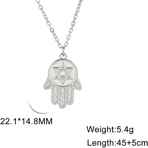 Miniatura 2 de Jude Jewelers Collar con colgante de acero inoxidable con la mano de Hasma de la estrella de David de fe religiosa