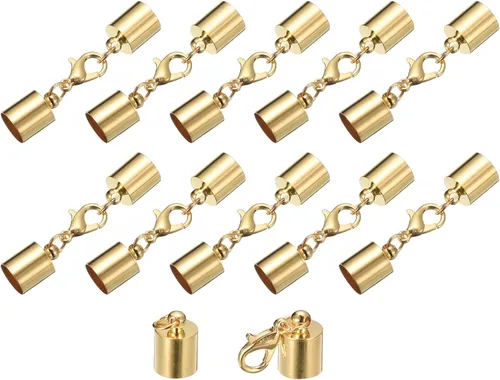 Miniatura 54 de uxcell Juego de 10 tapas de cuero de 0.315 in con cierres de pinza de langosta, terminadores de barril para hacer pulseras de cuero, tono bronce
