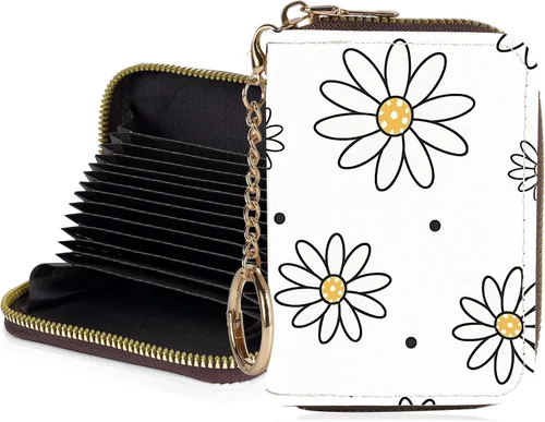 Miniatura 34 de Tarjetero de crédito para mujer, pequeña cartera RFID con cierre de llavero, bonita cartera de piel sintética, Huellas de patas en blanco y negro
