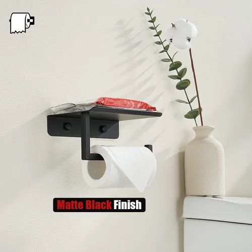 Miniatura 6 de JQK TPH202-PB - Estante para papel higiénico, soporte para rollo de papel higiénico con estante para teléfono, dispensador de papel de seda de acero