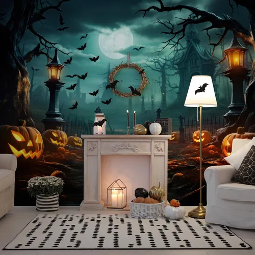 Miniatura 5 de Peryiter Telón de fondo de Halloween para fotografía de terror, luna, noche, calabaza, fondo de fotos, decoración de fiesta (7 x 5 pies)