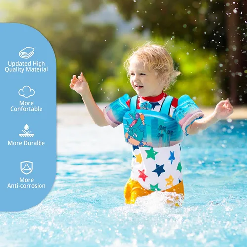 Miniatura 5 de Chaleco de natación para niños para aprender a entrenar la natación, flotadores para niños con arnés de hombro y alas de brazo para niños y niñas