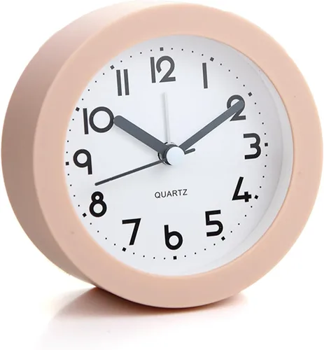 Miniatura 10 de Reloj despertador con luz de fondo, 4.5 pulgadas, lindo reloj analógico redondo de cuarzo digital, sin tictac, funciona con pilas, textura Azul