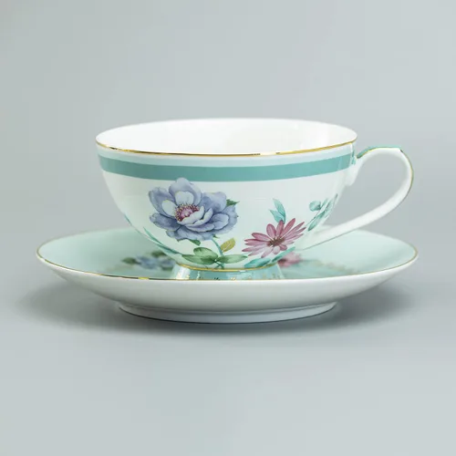 Miniatura 4 de Gracie China by Coastline Imports Taza de té y platillo de porcelana floral menta de 8 onzas (juego de 2) (35786G-4A/B/S2)