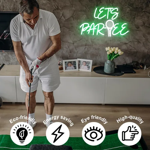 Miniatura 4 de Let's Par Tee Letrero de Neón para Decoración de Pared - Luz LED Verde y Blanca de Pelota de Golf - Letrero Colgante Regulable para Club de Golf