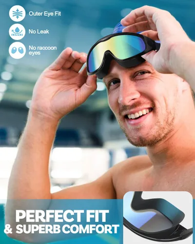 Miniatura 4 de Gafas de natación polarizadas, anti rayos UV y niebla, para adultos, unisex, sin fugas, gafas de natación para hombres, mujeres y jóvenes Negro