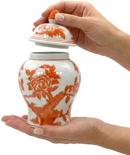 Miniatura 3 de Galt International Tarro de jengibre de cerámica de 8 pulgadas con tapa, tarro de porcelana de estilo clásico chino para almacenamiento de té