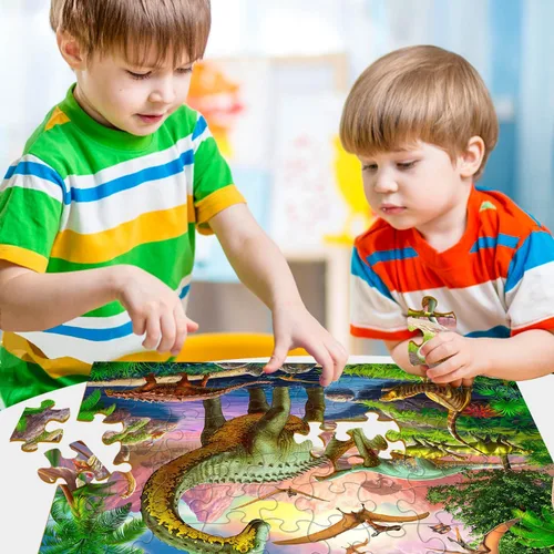 Miniatura 2 de Rompecabezas para niños de 4 a 6 años – 2 x 60 piezas rompecabezas para niños de 3 a 5 6 a 8 años – El mundo de enormes dinosaurios – Juguetes