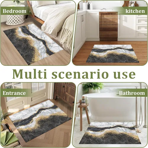 Miniatura 7 de Tapete de baño de mármol blanco y negro, antideslizante, lavable, de secado rápido, para entrada, interior y exterior, lavandería, 17 x 30 pulgadas
