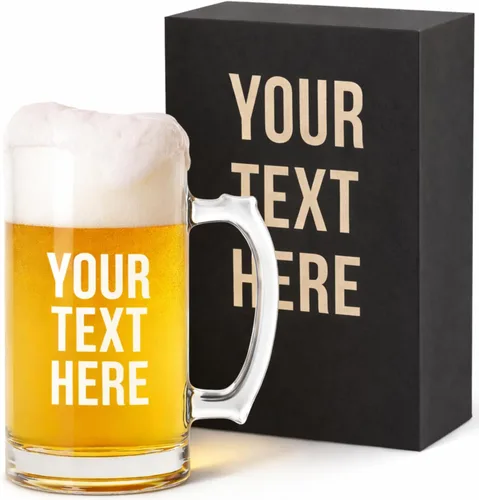 Miniatura 13 de Taza de Cerveza Personalizada de 16 oz con Fuente Personalizada Grabada en Vidrio con Tu Texto – Regalo Único para Papá, Esposo, Cumpleaños, Boda