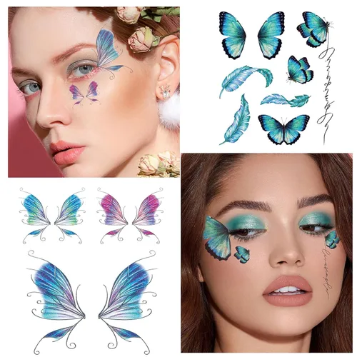 Miniatura 7 de Konsait 12 hojas de tatuajes temporales de mariposa con purpurina para mujeres y niños, calcomanías de mariposa para la cara, tatuajes temporales