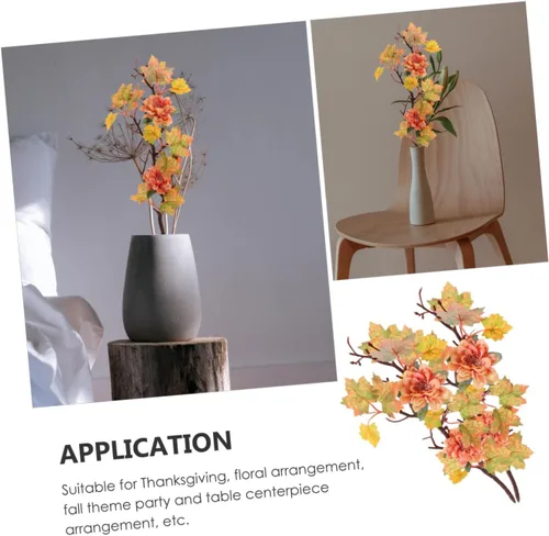 Miniatura 9 de Toyvian Hojas de arce artificiales, ramas, 2 piezas, decoración de otoño, tallos de hojas de arce artificiales, flores de hojas de arce vívidas