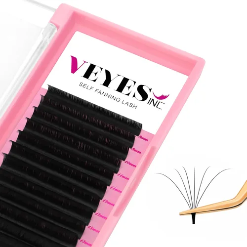 VEYES INC - Extensiones de pestañas para dar volumen tipo Easy Fan, 0.03, 0.05, 0.07, rizo J/B/L/C/CC/D/DD, bandeja mixta y de longitud única de