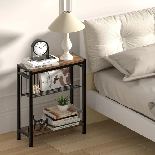Miniatura 2 de Mesa auxiliar para espacios pequeños, mesa auxiliar estrecha con soporte para revistas, mesa auxiliar delgada de diseño 2 en 1, mesita de noche
