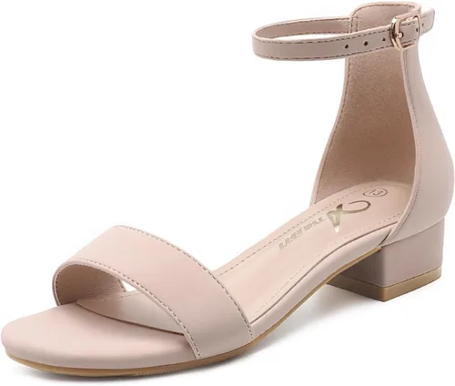 Miniatura 24 de Athlefit Sandalias para niñas, puntera abierta, correa en el tobillo, tacones bajos, zapatos de vestir para niñas pequeñas y grandes