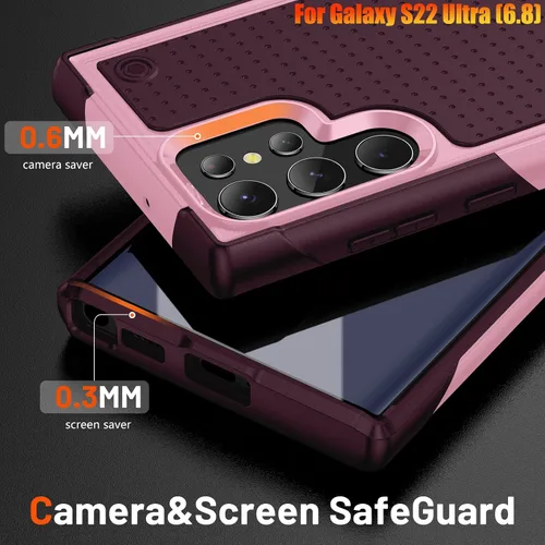 Miniatura 4 de Funda resistente para Samsung Galaxy S22 Ultra de 6.8 pulgadas, 4 esquinas con bolsas de aire [protección contra caídas de 12 pies], agarre Rosa/Rosa
