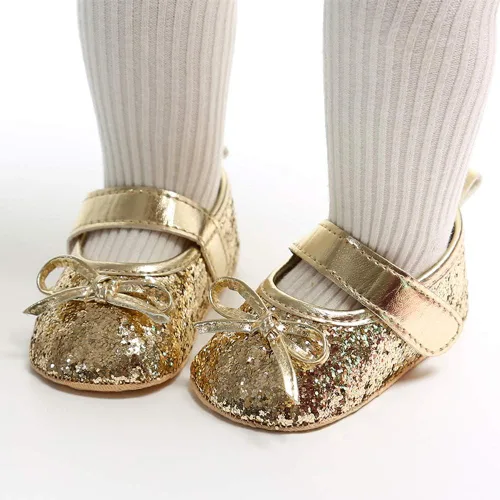 Miniatura 105 de RVROVIC Mocasines de princesa para bebé, zapatos brillantes de Mary Jane, zapatos de cuna de suela suave y ligera de primera calidad, zapatos