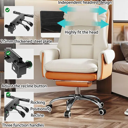 Miniatura 4 de Ergonomic Big & Tall Pu Leather Office Chair, High Back Wide Desk Chair with Wheels & Retractable Footrest, Comfortable Executive Computer Chair