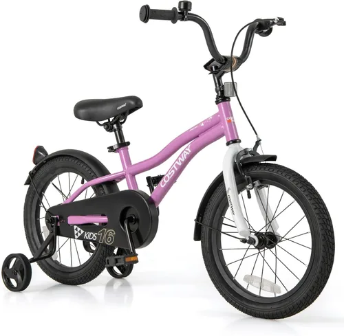 Miniatura 19 de COSTWAY Bicicleta para niños de 12/14/16/18 pulgadas, bicicleta para niños pequeños con ruedas de entrenamiento, asiento y manubrio ajustables