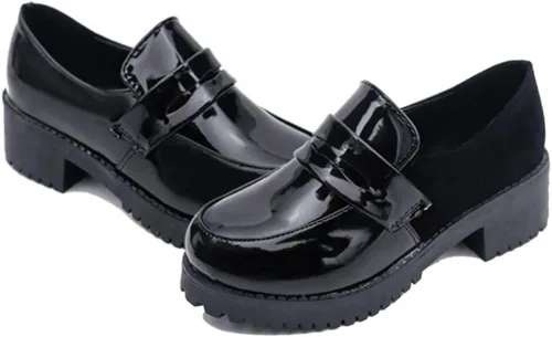 Zapatos tipo mocasín para mujer, parte superior baja, para estudiantes japoneses, uniforme de sirvienta, zapatos Oxford, Negro -