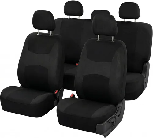 Juego de funda para asiento bolsas de aire de tela negra ligera y fresca FH Group FH-FB030115-SEAT lista para separar; se ajusta a la mayoría de
