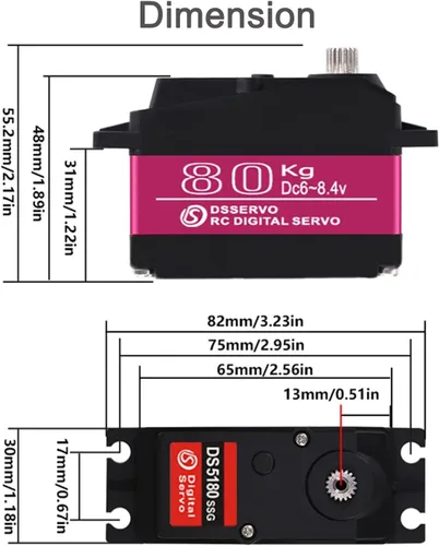 Miniatura 3 de RDS5180 176.4 lbs Servo digital de alto par 7.4 V servo de doble eje, engranaje de metal impermeable IP66 con soporte en forma de U para brazo robot