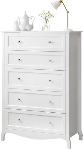 Miniatura 26 de VINGLI Cómoda alta acanalada con 5 cajones, cómoda de 23.66 pulgadas de ancho, cómoda de madera gris con bordes redondeados, aparadores grises