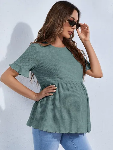 Miniatura 4 de Floerns Camiseta de maternidad casual de manga corta con dobladillo con volantes para mujer