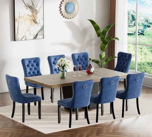 Miniatura 17 de Henf Juego de mesa de comedor extensible de 7 piezas para 6, 160 cm-200 cm Mesa de cocina extensible de grano de mármol blanco con 6 sillas Blanco