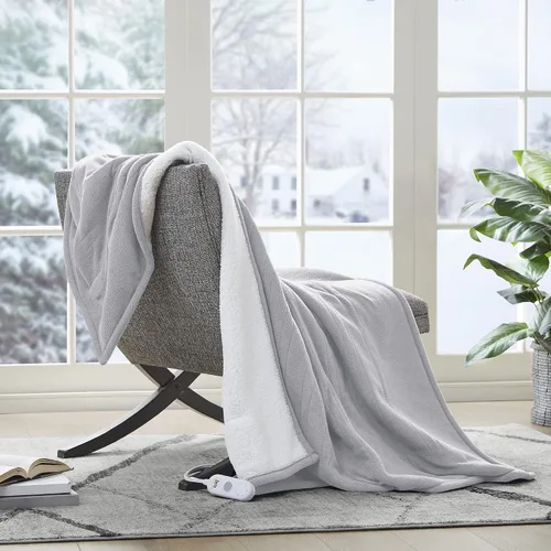 Miniatura 29 de Serta - Manta de vellón sherpa reversible, ultrasuave y tejida, manta térmica, manta eléctrica; cómoda, agradable y abriga y protege del frío