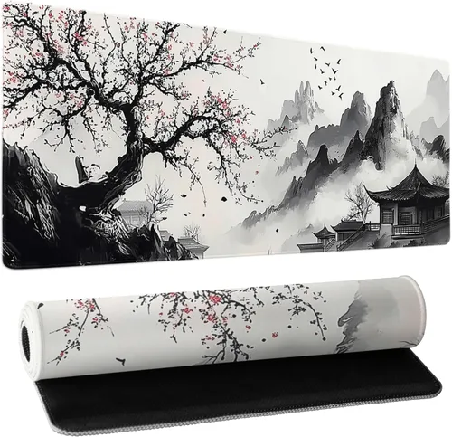 Miniatura 35 de Alfombrilla de mouse XXL para juegos grande, color rosa Sakura Death Life, alfombrilla de escritorio extendida, base de goma antideslizante de 35.4